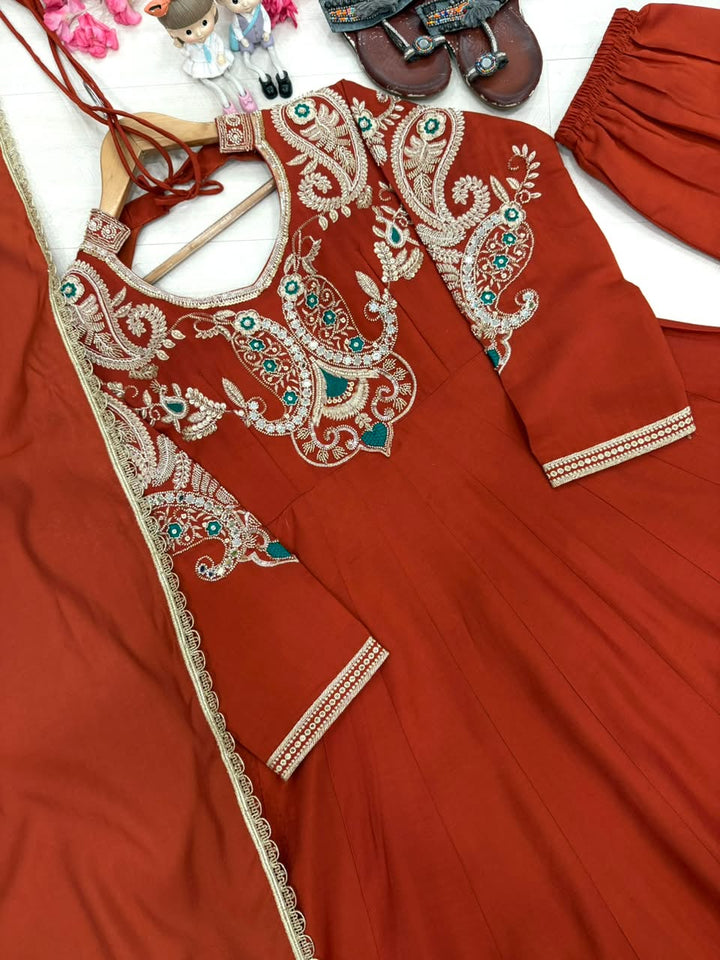 Luxury Embroidered Roman Silk 3-Piece Ready-to-Wear Anarkali Gown Set – view 4