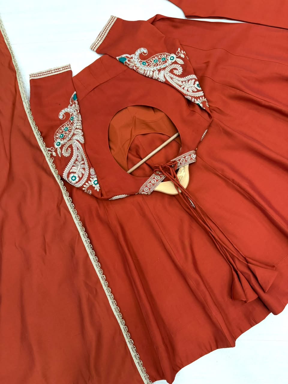 Luxury Embroidered Roman Silk 3-Piece Ready-to-Wear Anarkali Gown Set – view 6