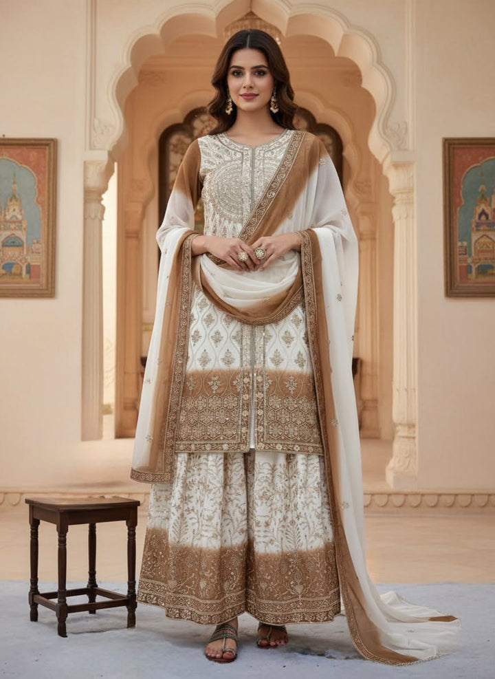 Luxury Embroidered Dual Tone Star Georgette 3-Piece Ready-to-Wear Palazzo Suit – view 2