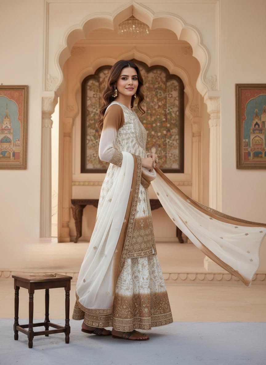 Luxury Embroidered Dual Tone Star Georgette 3-Piece Ready-to-Wear Palazzo Suit – view 4