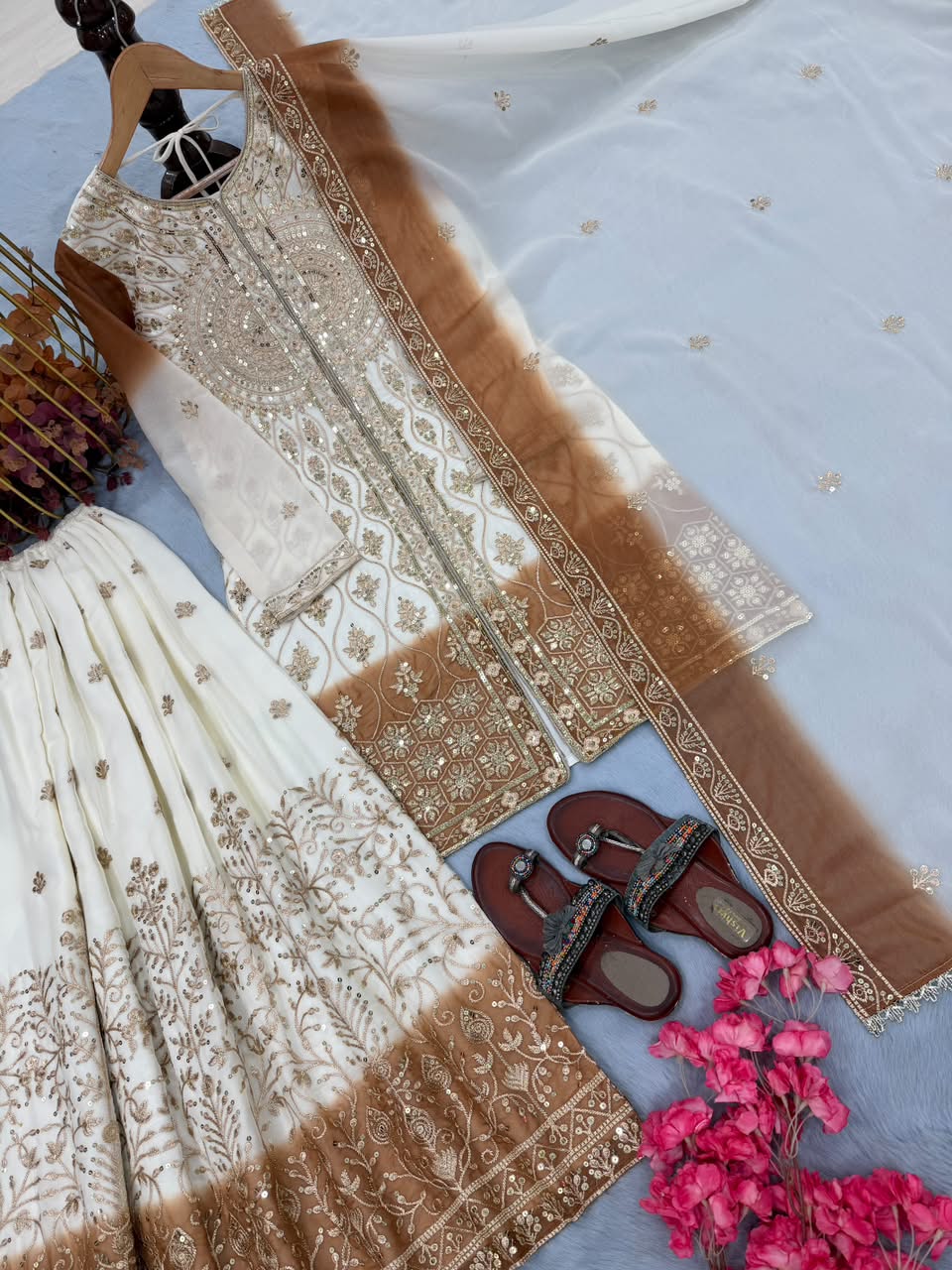 Luxury Embroidered Dual Tone Star Georgette 3-Piece Ready-to-Wear Palazzo Suit – view 7