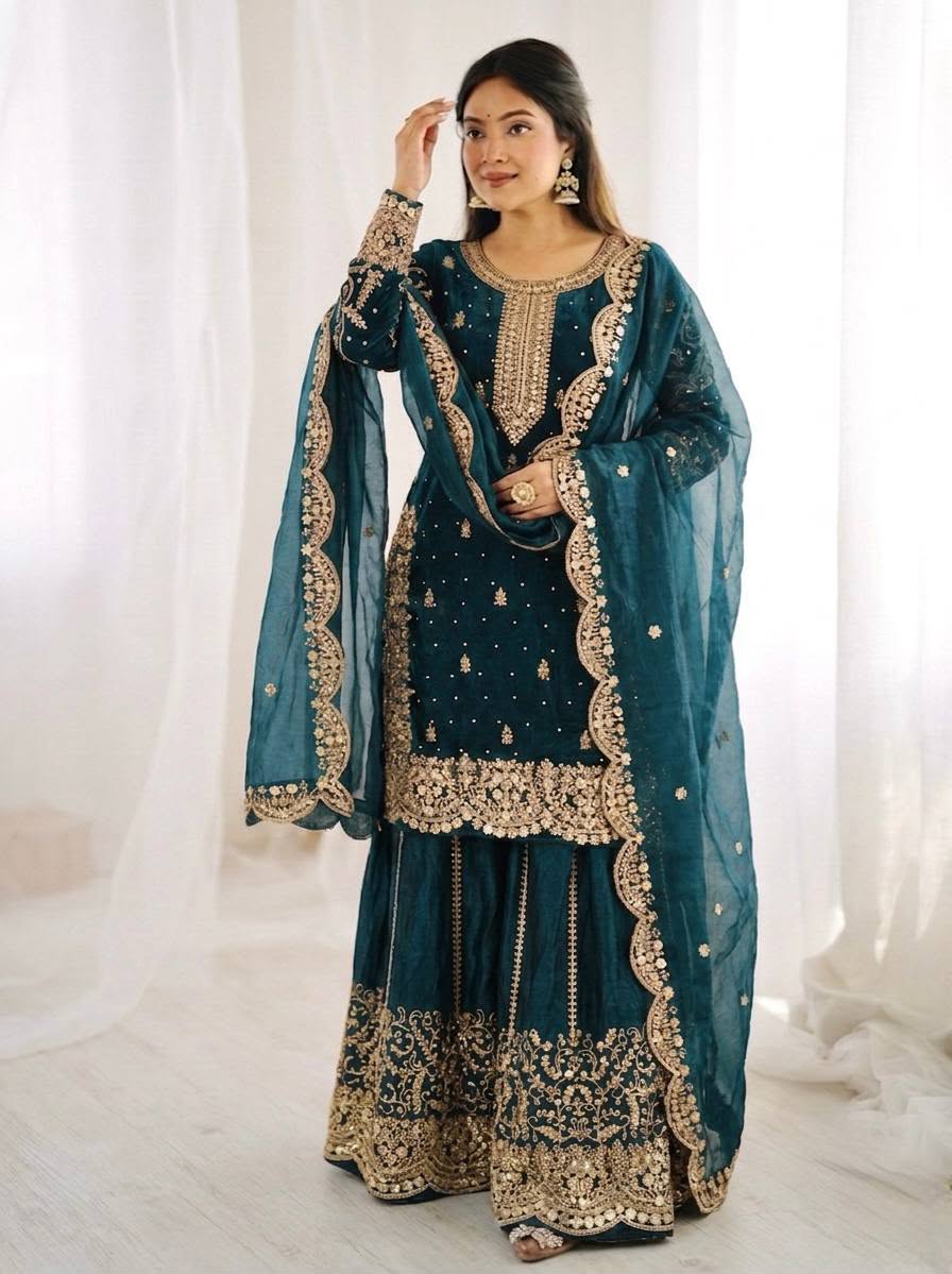 Luxury Embroidered Fendy Silk 3-Piece Ready-to-Wear Palazzo Suit – view 2