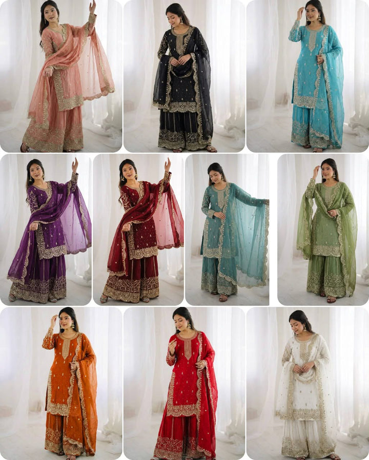 Luxury Embroidered Fendy Silk 3-Piece Ready-to-Wear Palazzo Suit – view 8