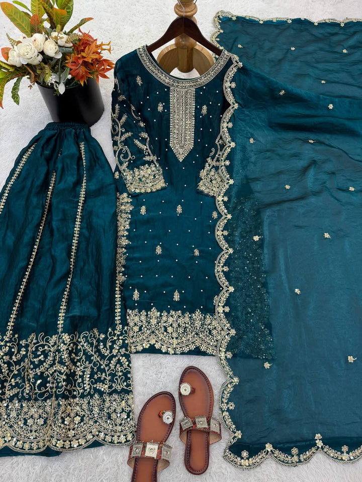 Luxury Embroidered Fendy Silk 3-Piece Ready-to-Wear Palazzo Suit – view 18
