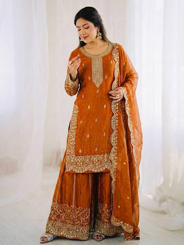 Luxury Embroidered Fendy Silk 3-Piece Ready-to-Wear Palazzo Suit – view 19