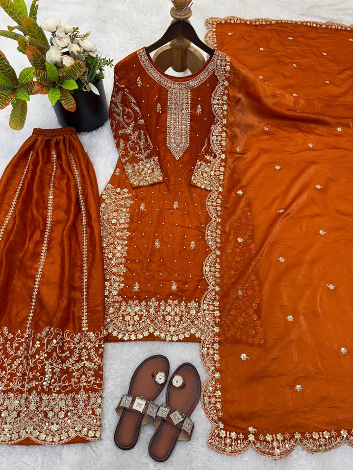 Luxury Embroidered Fendy Silk 3-Piece Ready-to-Wear Palazzo Suit – view 27