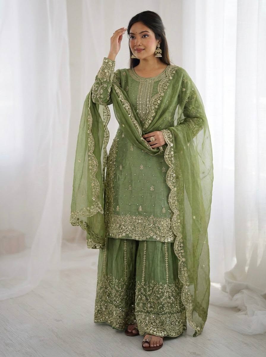 Luxury Embroidered Fendy Silk 3-Piece Ready-to-Wear Palazzo Suit – view 28