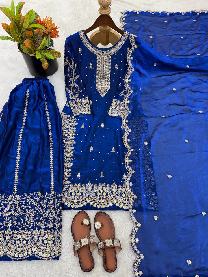Luxury Embroidered Fendy Silk 3-Piece Ready-to-Wear Palazzo Suit – view 42