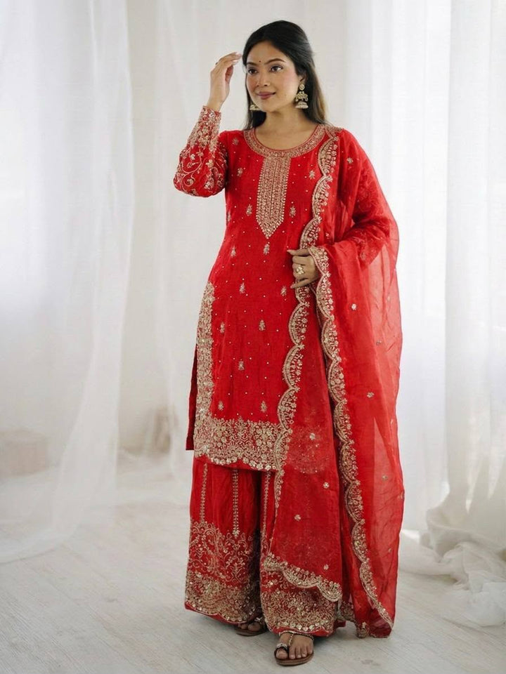 Luxury Embroidered Fendy Silk 3-Piece Ready-to-Wear Palazzo Suit – view 44