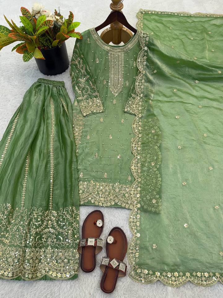 Luxury Embroidered Fendy Silk 3-Piece Ready-to-Wear Palazzo Suit – view 48