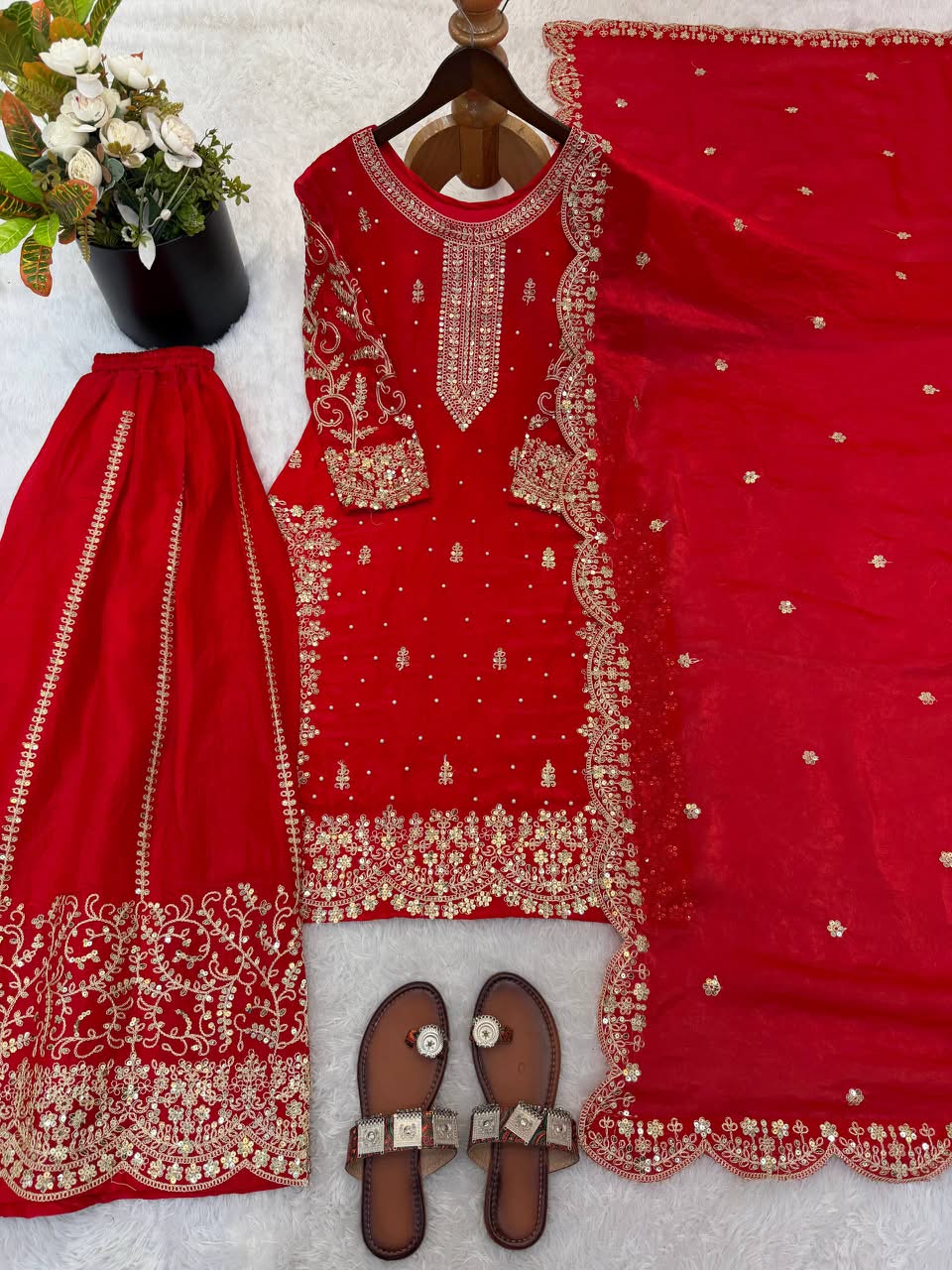 Luxury Embroidered Fendy Silk 3-Piece Ready-to-Wear Palazzo Suit – view 53