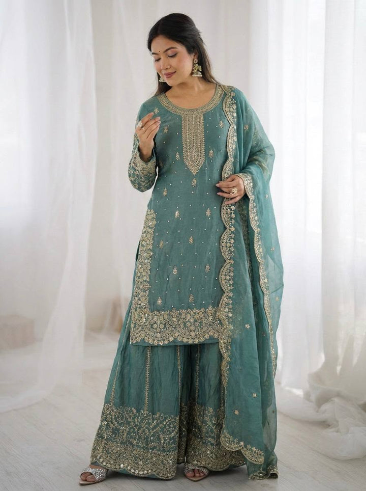 Luxury Embroidered Fendy Silk 3-Piece Ready-to-Wear Palazzo Suit – view 56