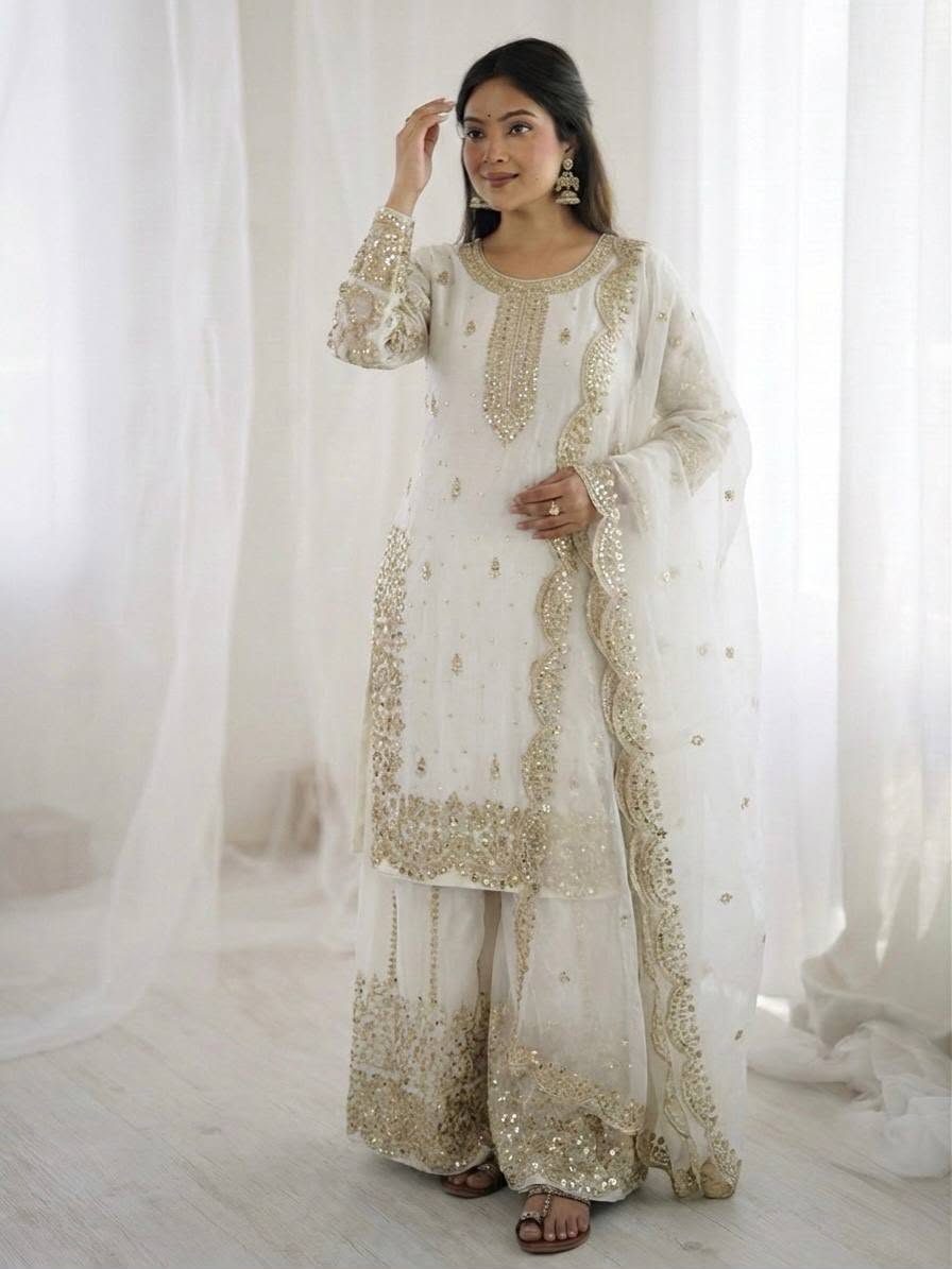 Luxury Embroidered Fendy Silk 3-Piece Ready-to-Wear Palazzo Suit – view 61