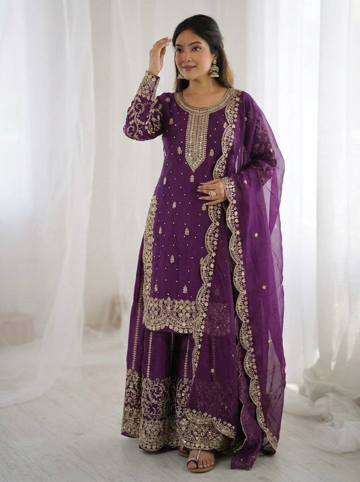Luxury Embroidered Fendy Silk 3-Piece Ready-to-Wear Palazzo Suit – view 83