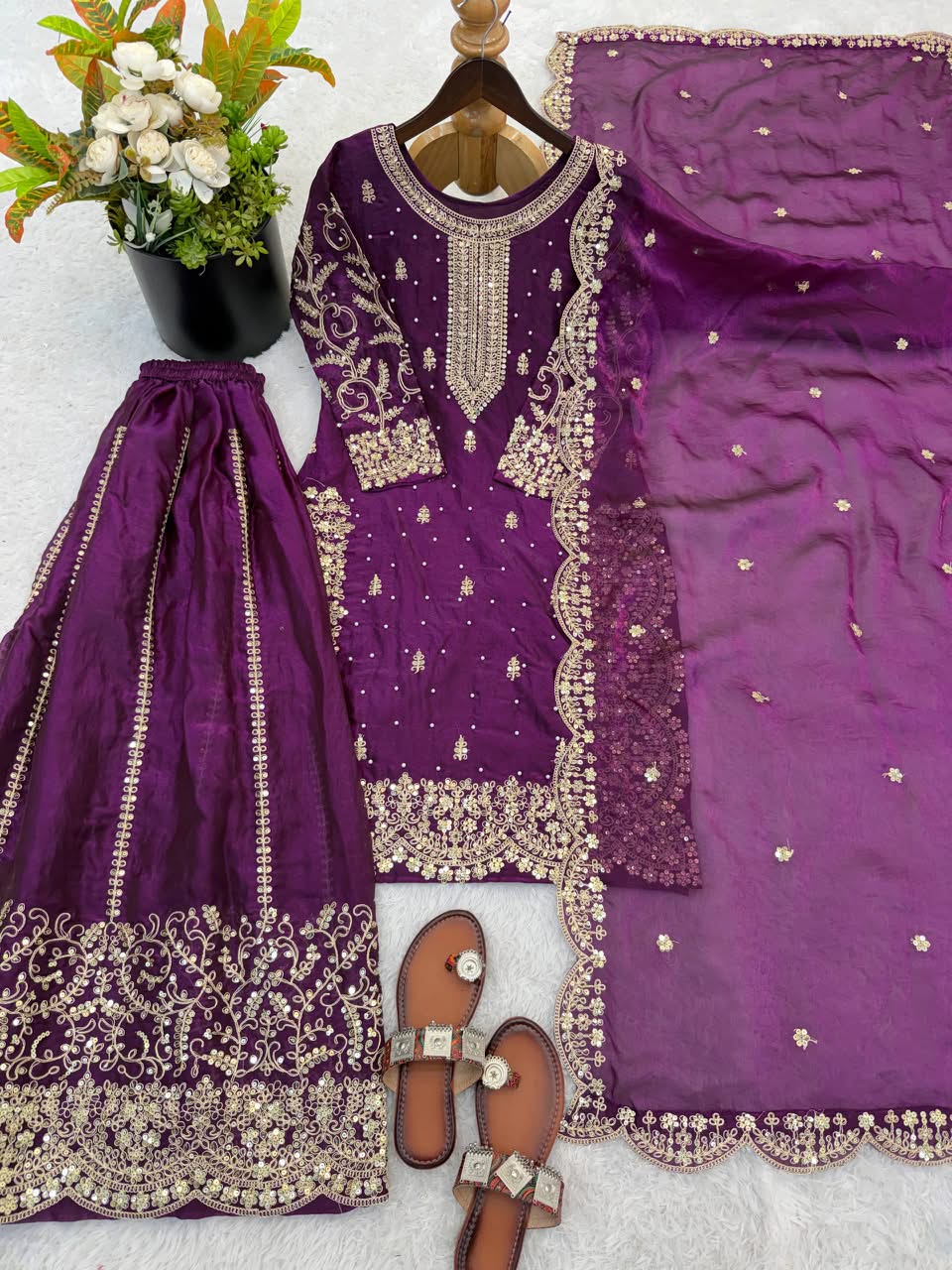 Luxury Embroidered Fendy Silk 3-Piece Ready-to-Wear Palazzo Suit – view 85