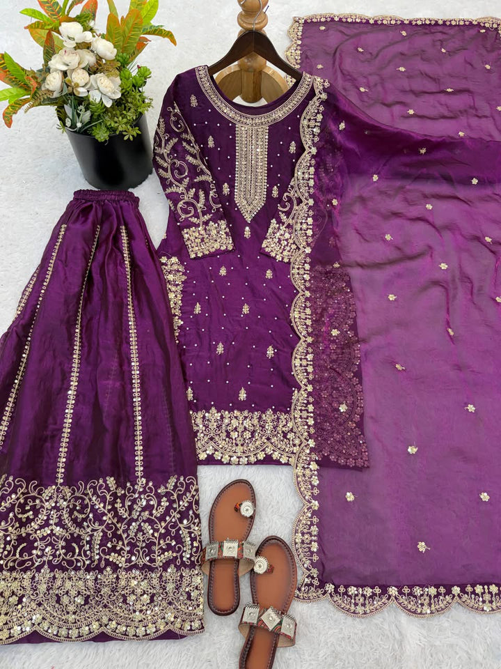 Luxury Embroidered Fendy Silk 3-Piece Ready-to-Wear Palazzo Suit – view 85