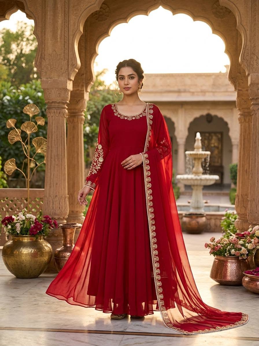 Luxury Embroidered Faux Georgette 3-Piece Ready-to-Wear Gown Set – view 11
