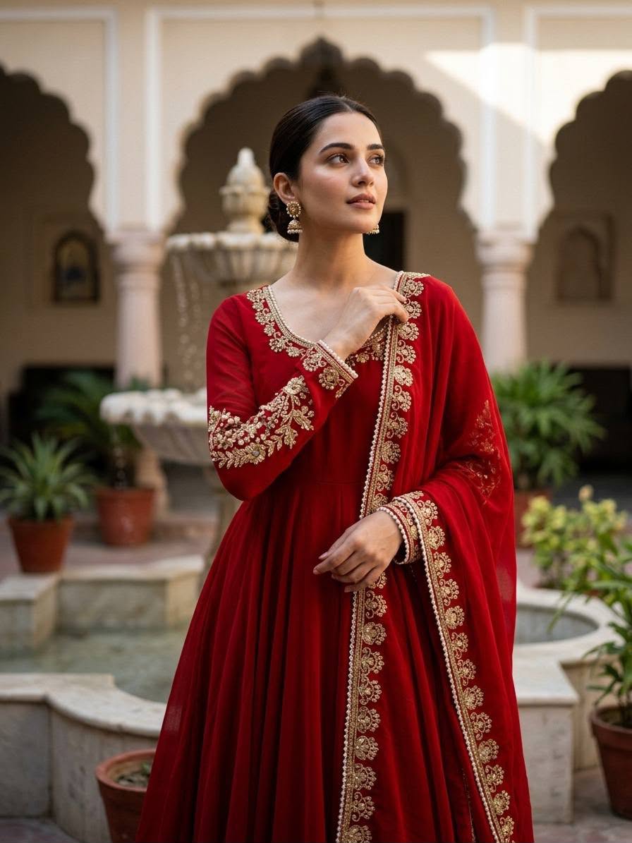 Luxury Embroidered Faux Georgette 3-Piece Ready-to-Wear Gown Set – view 13