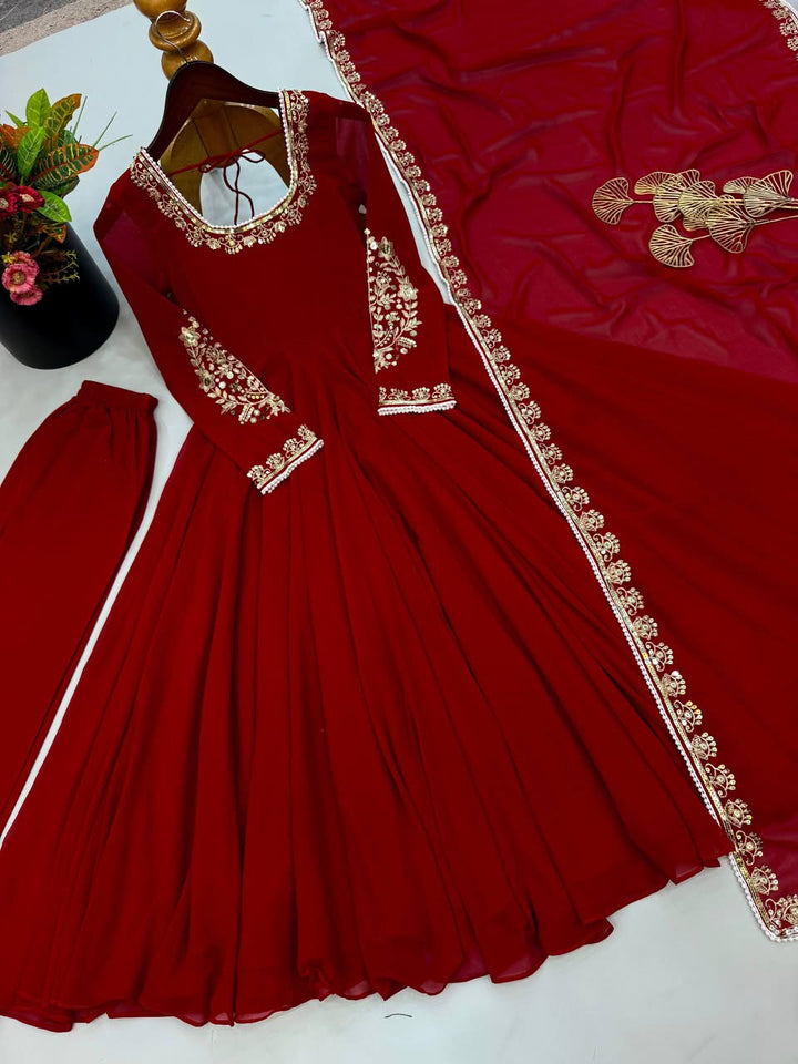 Luxury Embroidered Faux Georgette 3-Piece Ready-to-Wear Gown Set – view 17