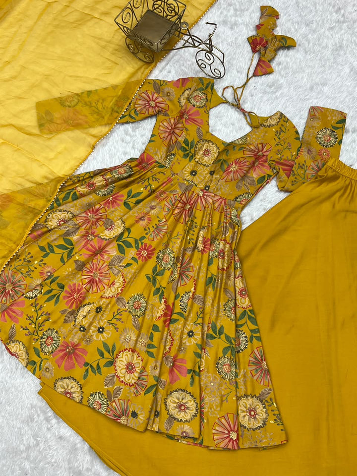 Luxury Printed Roman Silk Chanderi 3-Piece Ready-to-Wear Kediya Palazzo Suit – view 19