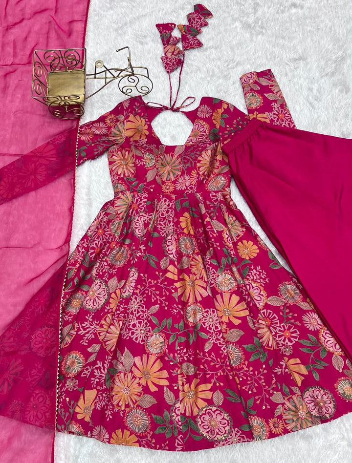 Luxury Printed Roman Silk Chanderi 3-Piece Ready-to-Wear Kediya Palazzo Suit – view 34