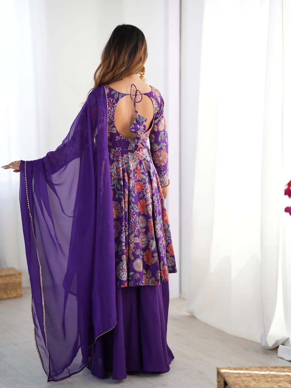 Luxury Printed Roman Silk Chanderi 3-Piece Ready-to-Wear Kediya Palazzo Suit – view 42