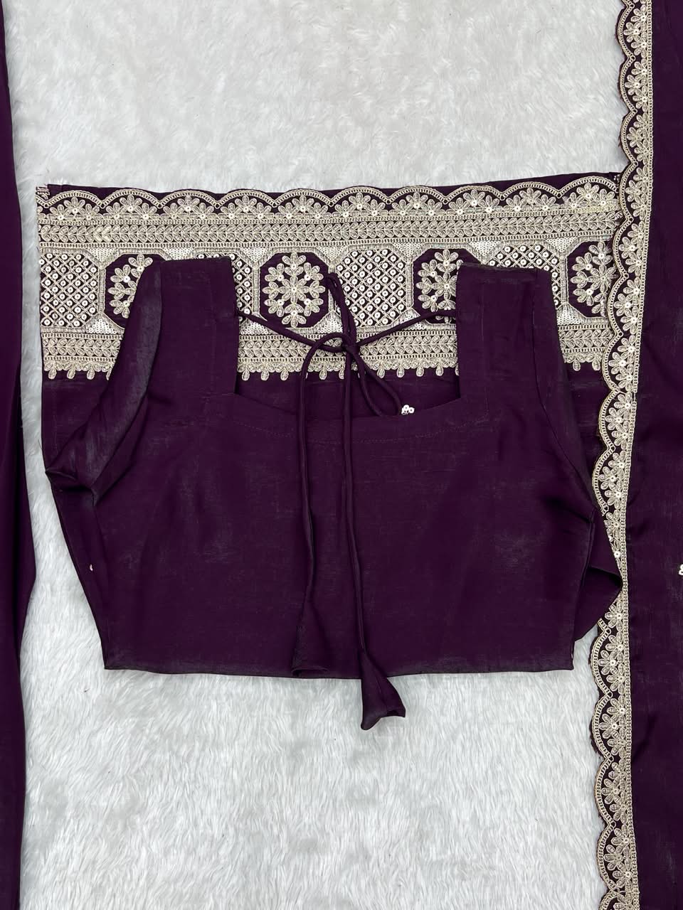 Luxury Embroidered Glass Roman Silk 3-Piece Ready-to-Wear Farshi Shalwar Suit – Purple – view 9