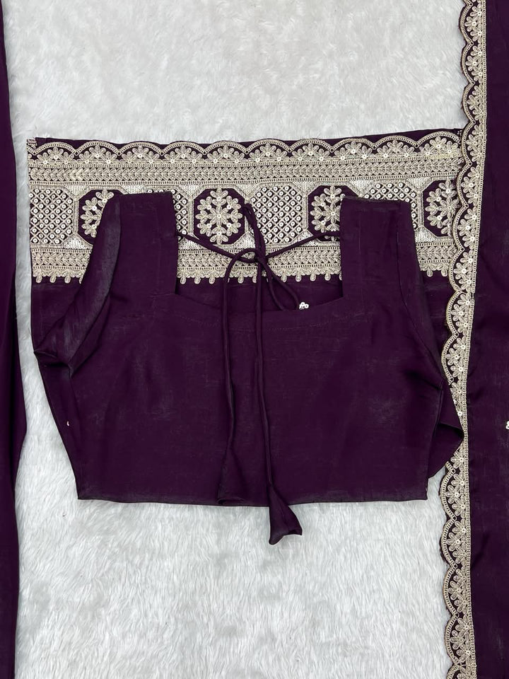 Luxury Embroidered Glass Roman Silk 3-Piece Ready-to-Wear Farshi Shalwar Suit – Purple – view 9