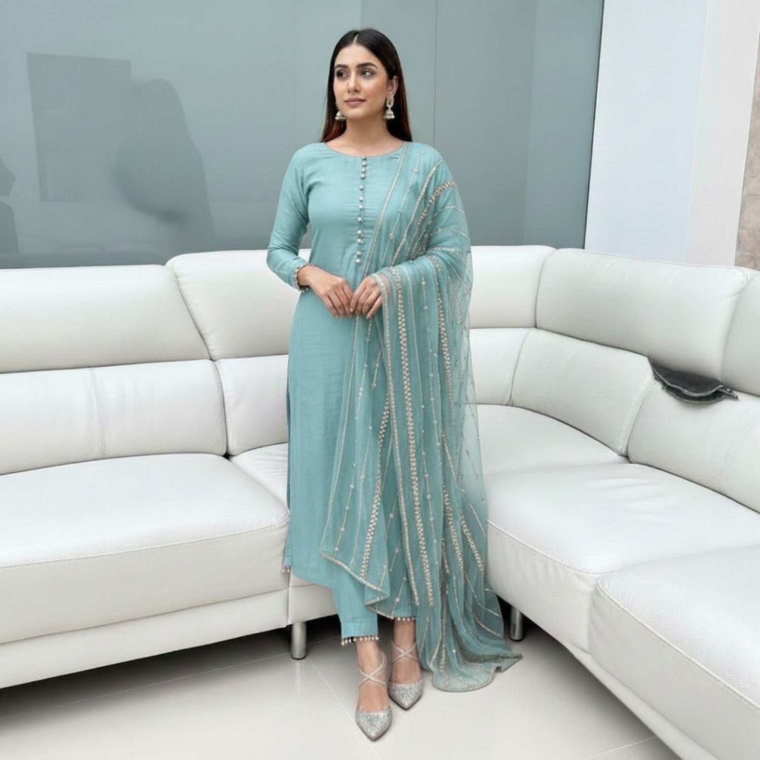 Designer Georgette Beads Works 3pcs Suit Collection For Women