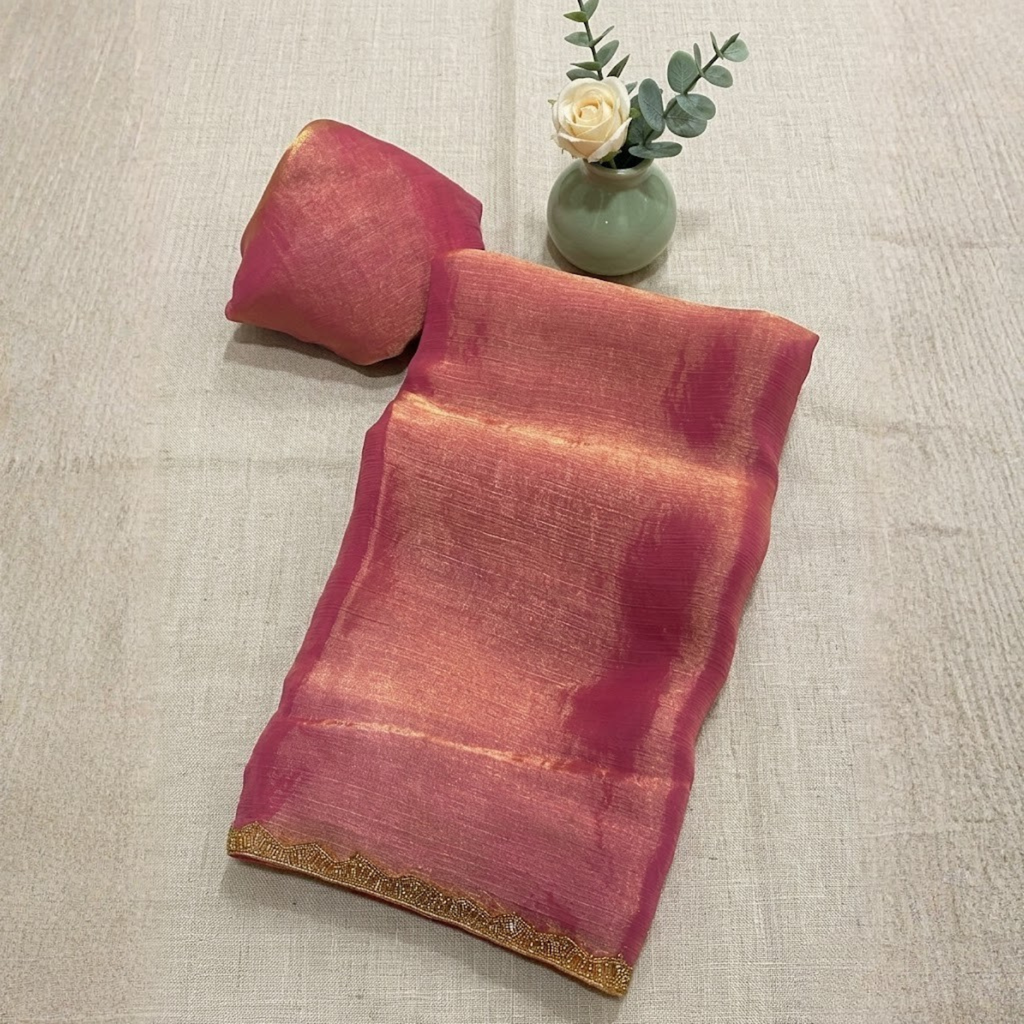 Chiffon Soft Fabric Beads  Hand Work Saree Collection For Women