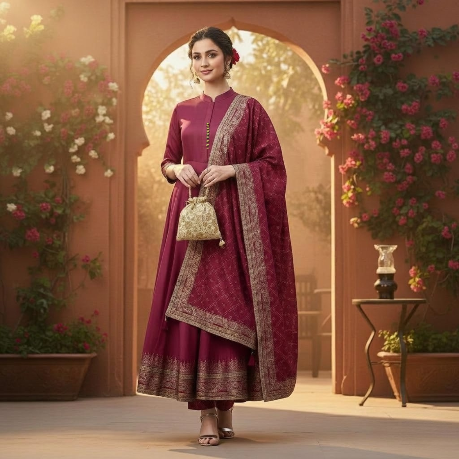 Designer Anarkali Kurta Pant and Dupatta 3Pcs Set For Women