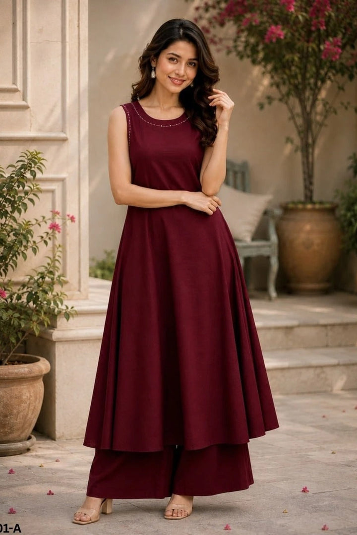 Ethnic  Bollywood  Deepavali  ReadyWear  2Pcs  Sleeveless Kurti Pants Suit Baju For Model Wear