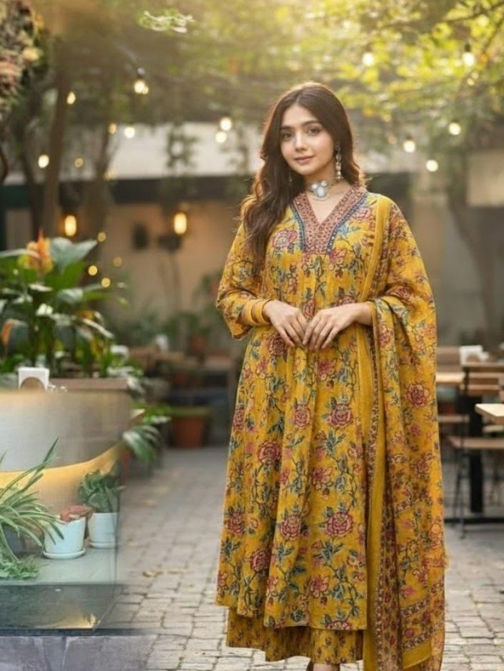 Ready to Wear  3Pcs  Anarkali Cotton Set  For Kids