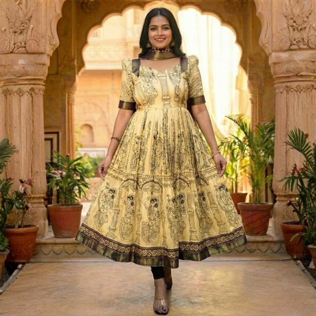 Silk  Printed  Anarkali Gown  Duppatta  Set  For  Women 002