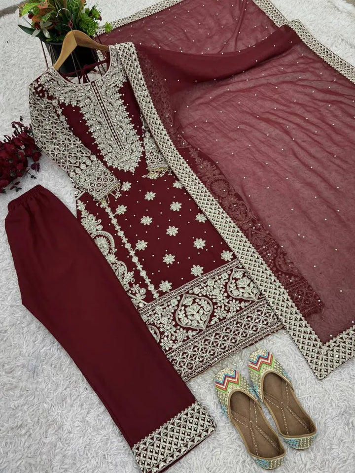 Heavy Sequence Embroidery with Revet Work Suit