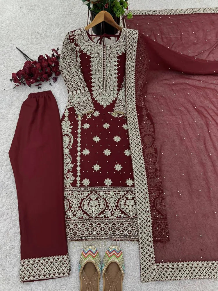 Heavy Sequence Embroidery with Revet Work Suit