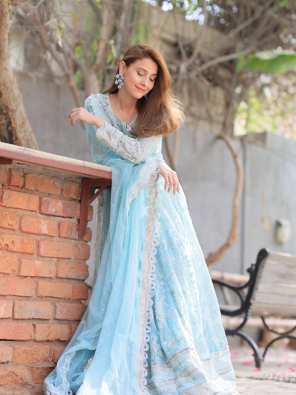 Heavy Embroidered Net 3-Piece Suit with Adda Work &amp; Sequin Embroidery | Ready to Wear