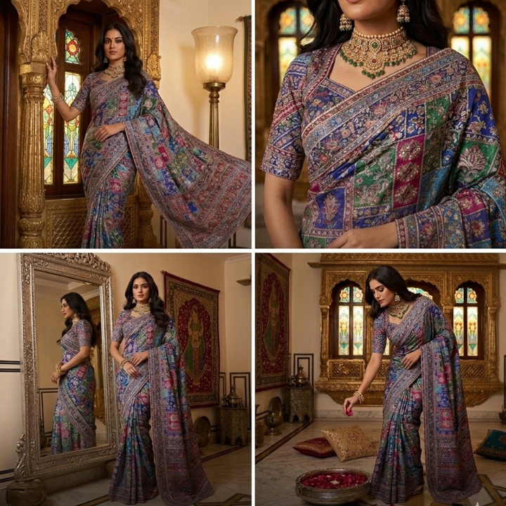 Designer Chinon Silk Saree With Piping Border Latkan Tassels  &  Mirror Work  Collection For Women