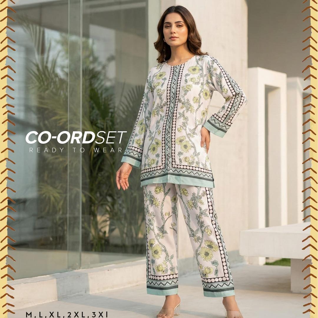 Ivory Sage Floral Border Co-ord Set