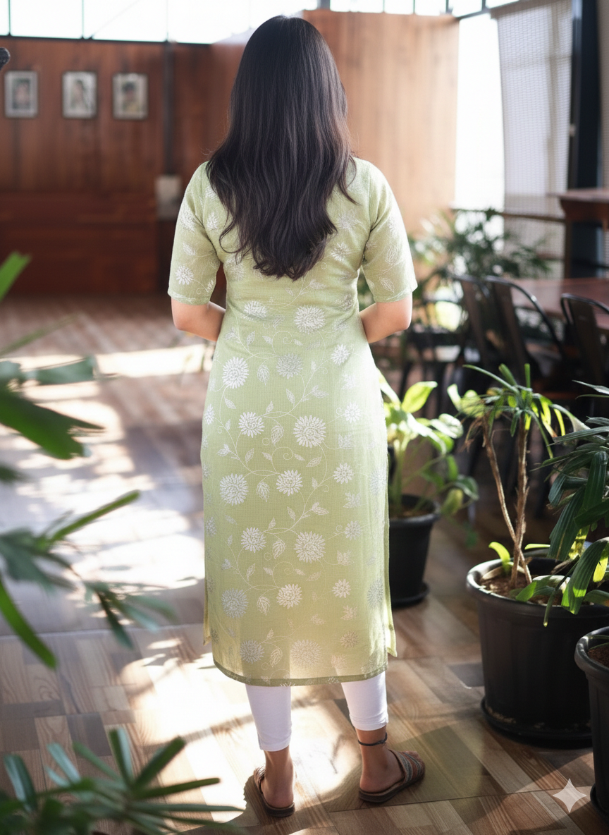 Sage Green Chikankari Straight Kurta – Classic 001