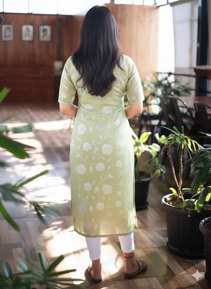 Sage Green Chikankari Straight Kurta – Classic 001