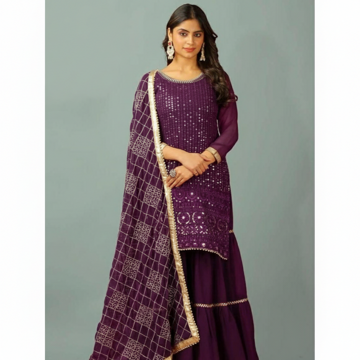 Elegant Readymade 3 Pcs  Sharara Soft Top Suit For Women 003