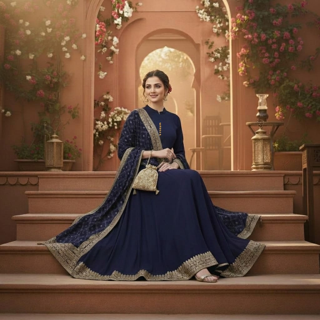 Designer Anarkali Kurta Pant and Dupatta 3Pcs Set For Women