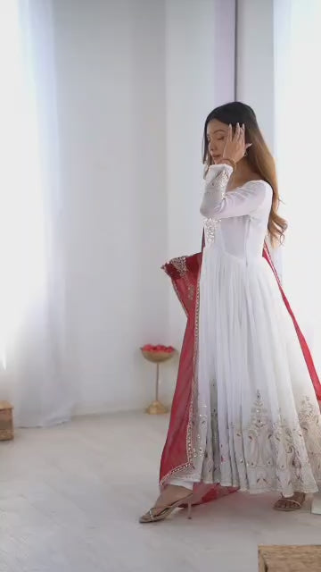 Luxury Party Wear  White Gown with Dupatta