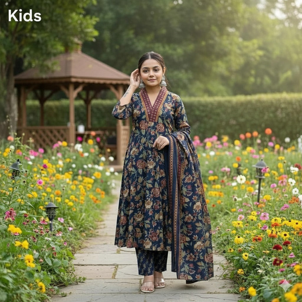 Ready to Wear  3Pcs  Anarkali Cotton Set  For Kids