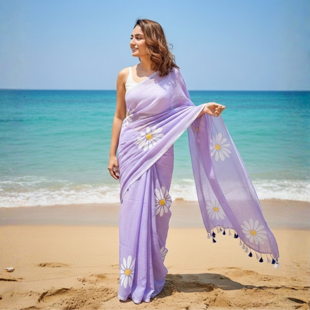 Printed Cotton Saree Collection  With Fumka Border  For  Women