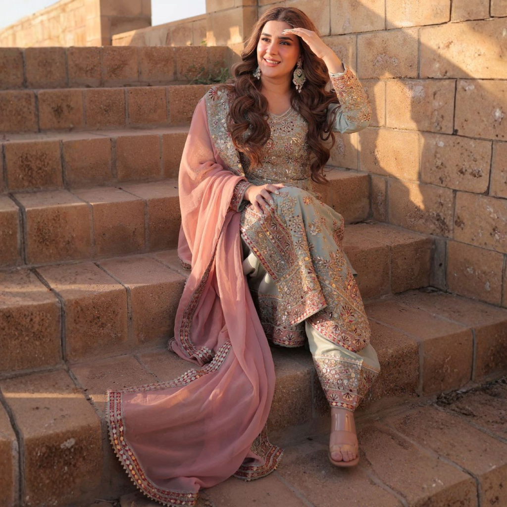 Pink & Sea Green Embroidery 3Pcs Suit  For Women 003