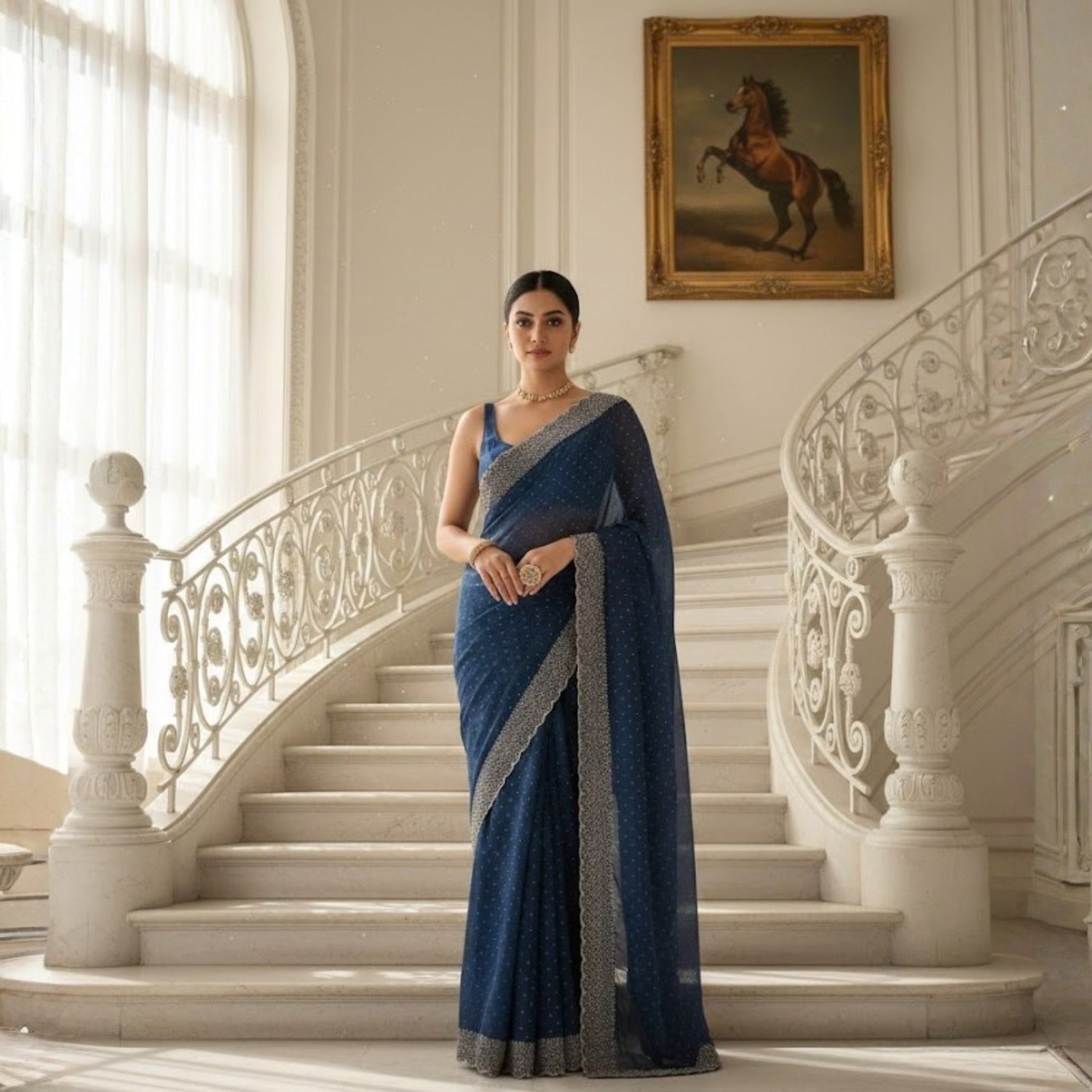 Fendy Silk With Beautiful Stone Work Saree For Women