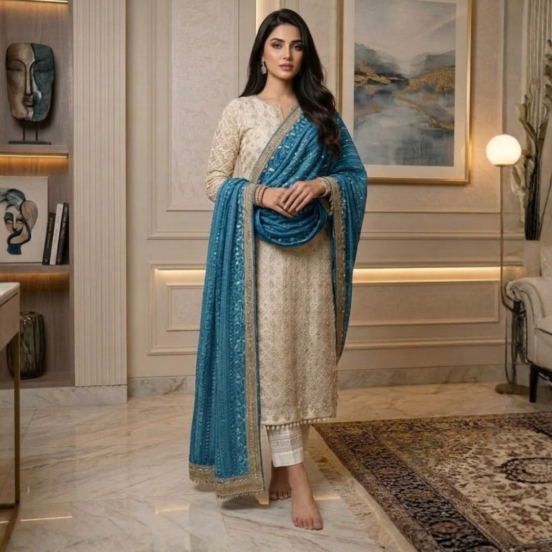 Georgette  Embroidered  3Pcs Suit  For Women  003