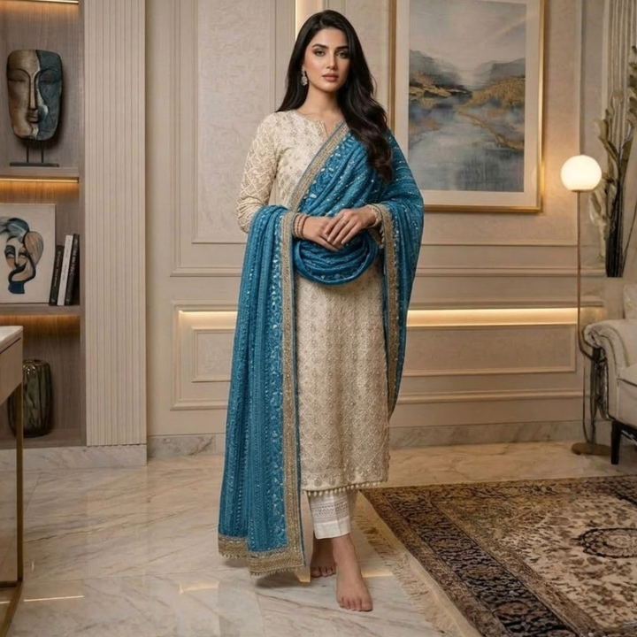 Georgette  Embroidered  3Pcs Suit  For Women  003